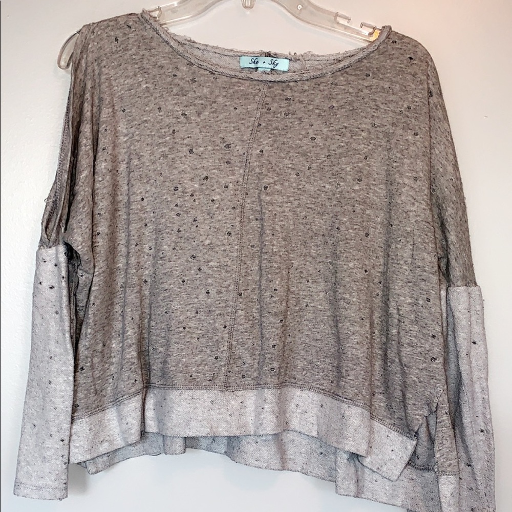 She + Sky gray distressed sweater